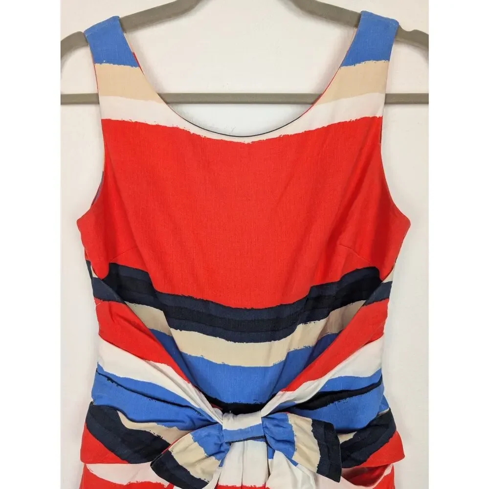 Kate Spade Jillian Dress All Aboard Stripe Nautical Cotton Linen Red Blue Size 2